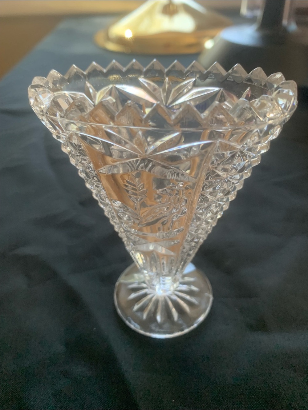 Elegant Clear Cut Glass Fan Vase Created in Germany Hofbauer